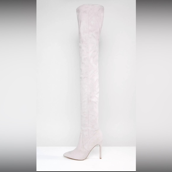 NWOB ASOS thigh high suede heeled boot light grey Sz 8 - Picture 3 of 15
